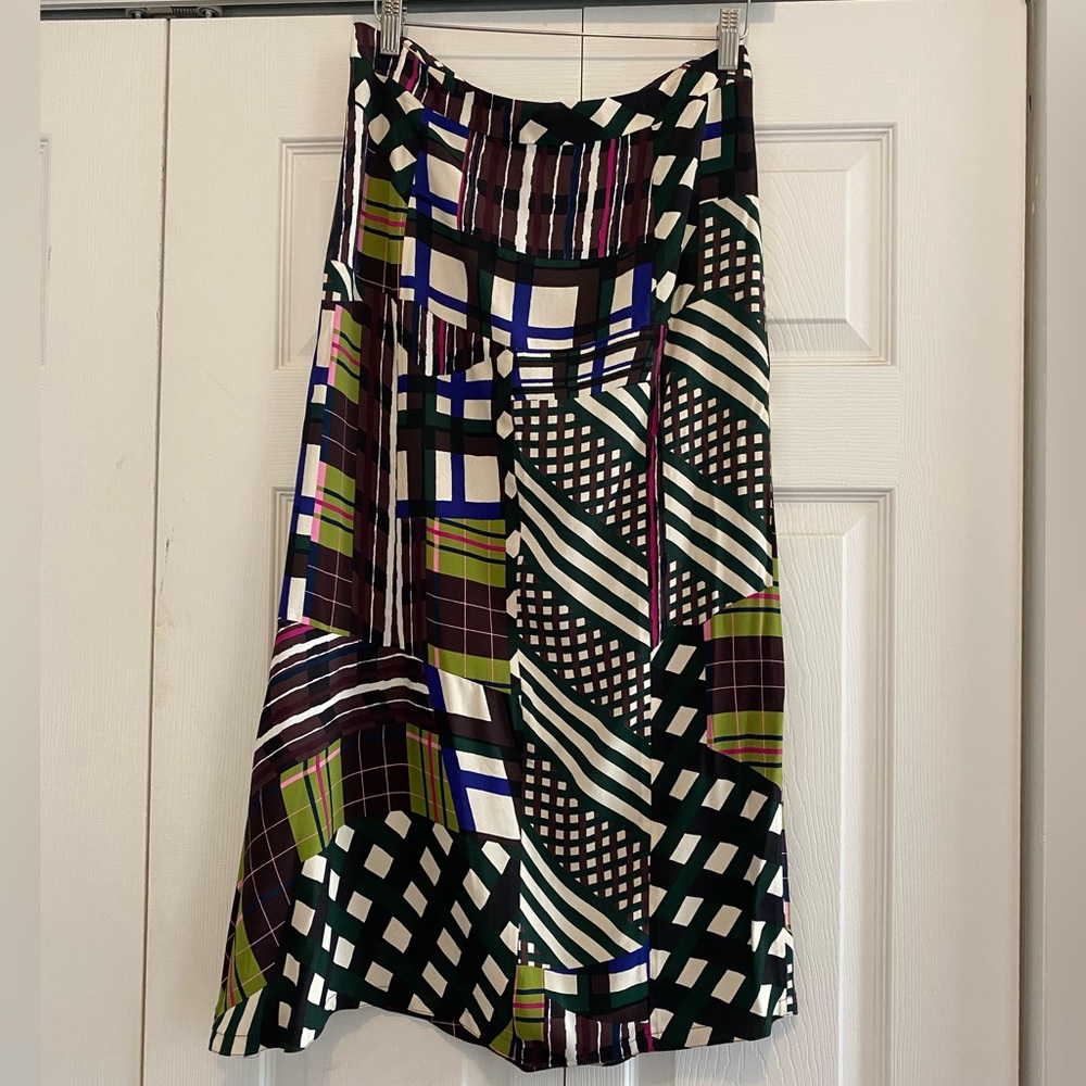 MARNI 100% Silk Geometric Patterned Midi Skirt
